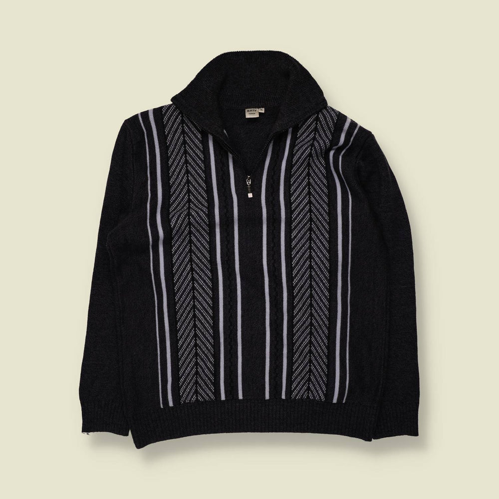 1980s | Eaty | Quarter-Zip Jumper | Charcoal & White - M