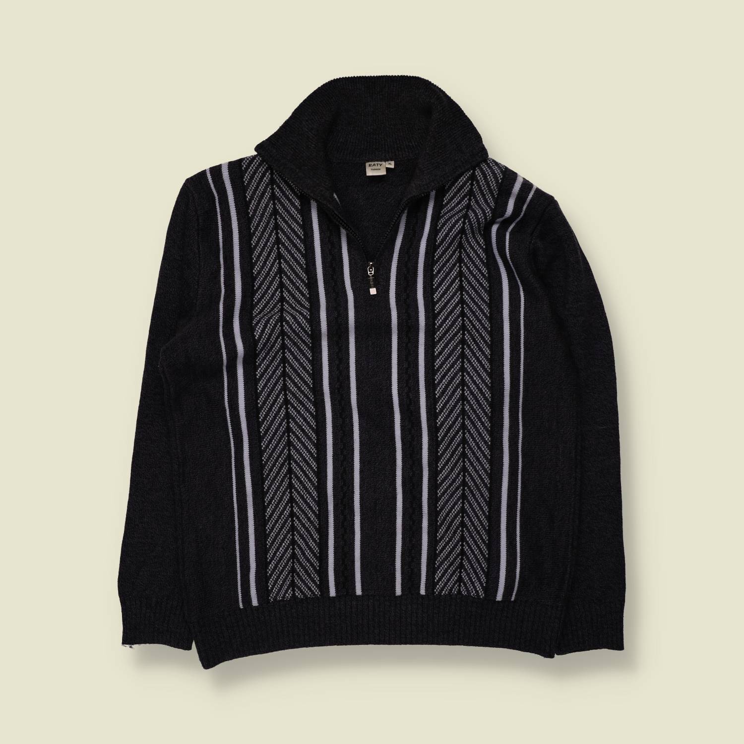 1980s | Eaty | Quarter-Zip Jumper | Charcoal & White - M
