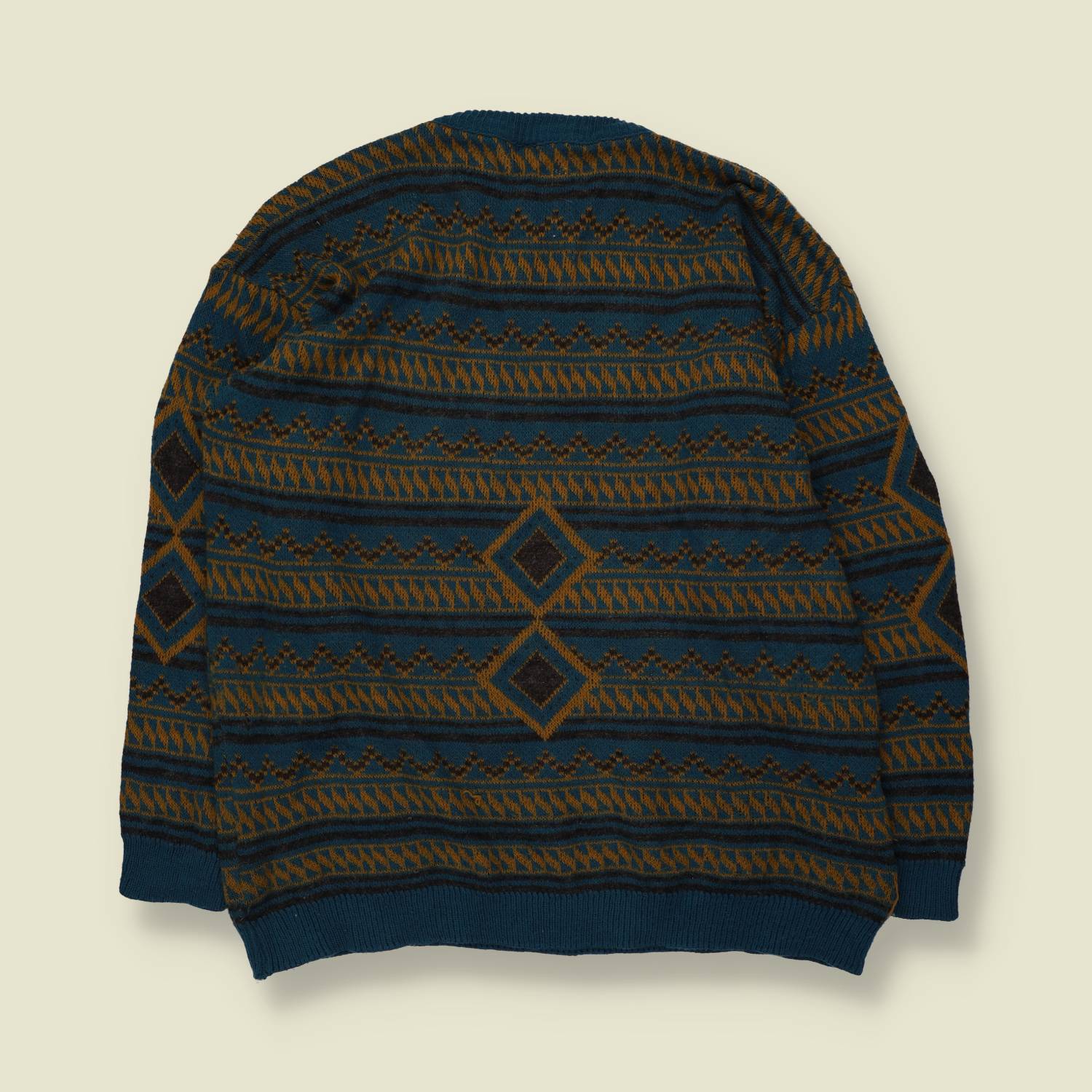 1980s | Young Style | Fair Isle Jumper | Teal & Mustard | Made in Italy - L