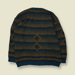 1980s | Young Style | Fair Isle Jumper | Teal & Mustard | Made in Italy - L
