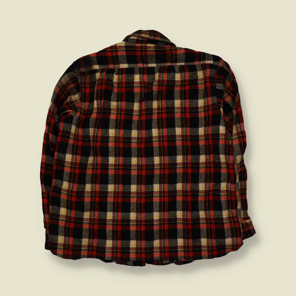 1950s | Plaid Flannel Shirt | Red, Black & Grey - L