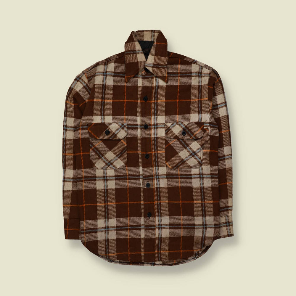 1970s | JC Penney | CPO Shirt | Brown & Cream Plaid - S