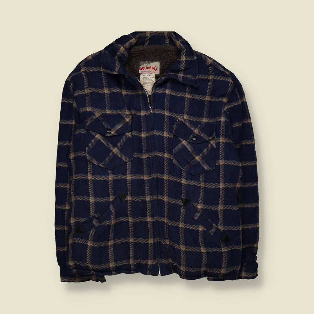 1980s | Golden Bear Plaid Wool Jacket | Navy Blue - 3XL