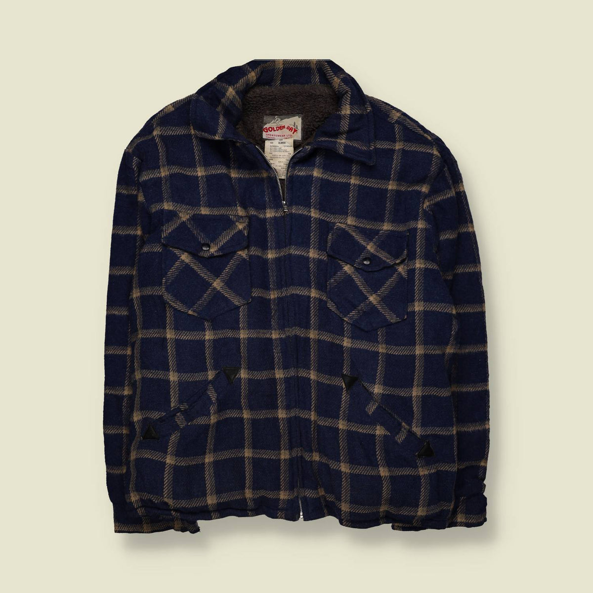 1980s | Golden Bear Plaid Wool Jacket | Navy Blue - 3XL