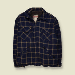 1980s | Golden Bear Plaid Wool Jacket | Navy Blue - 3XL