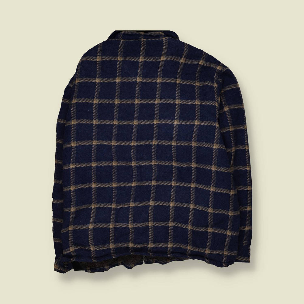 1980s | Golden Bear Plaid Wool Jacket | Navy Blue - 3XL