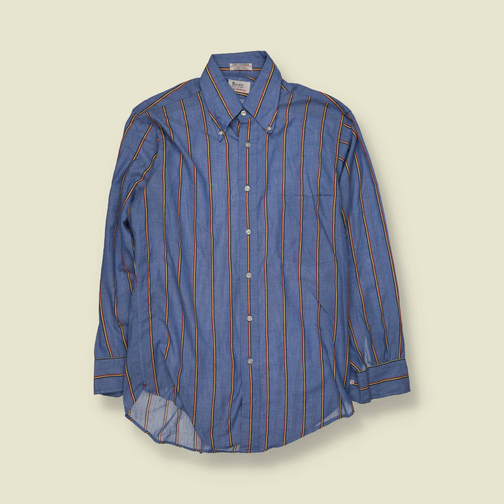 1970s | Rich's Striped Button-Down Shirt | Blue - M