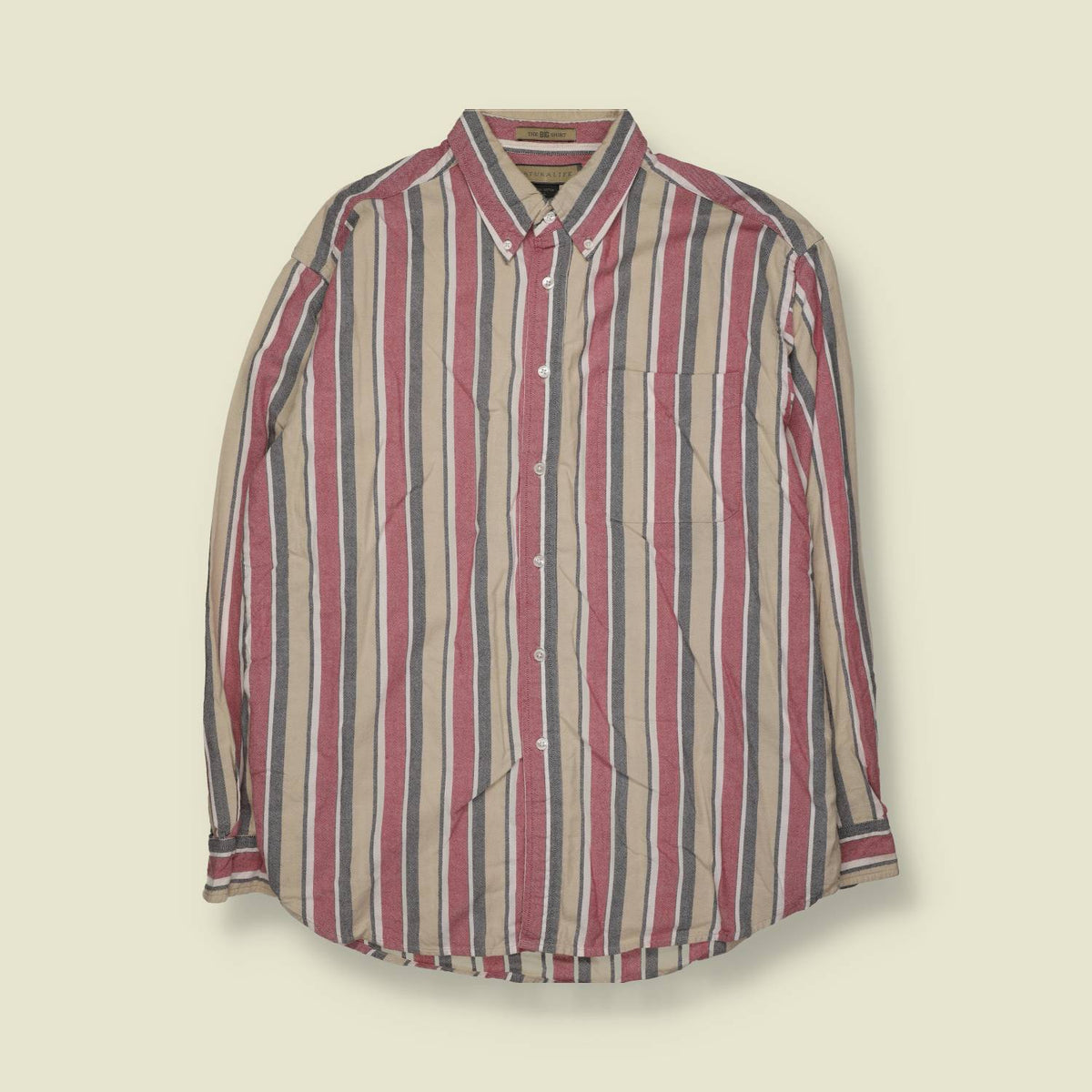 1990s | Natural Life Striped Cotton Shirt | Red & Beige - 4XL