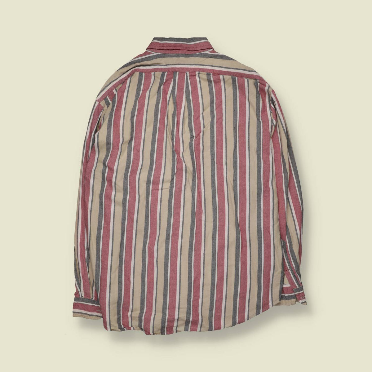 1990s | Natural Life Striped Cotton Shirt | Red & Beige - 4XL