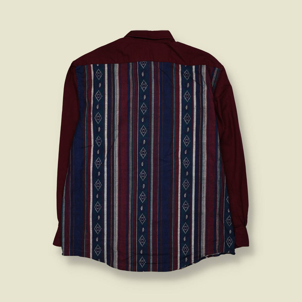 1990s | John Blair Aztec Stripe Western Shirt | Burgundy - 3XL