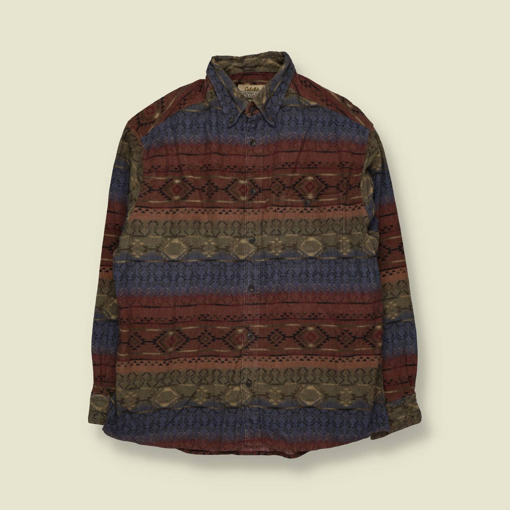 1990s | Cabela's Aztec Print Cotton Chamois Shirt | Multicolour - XL