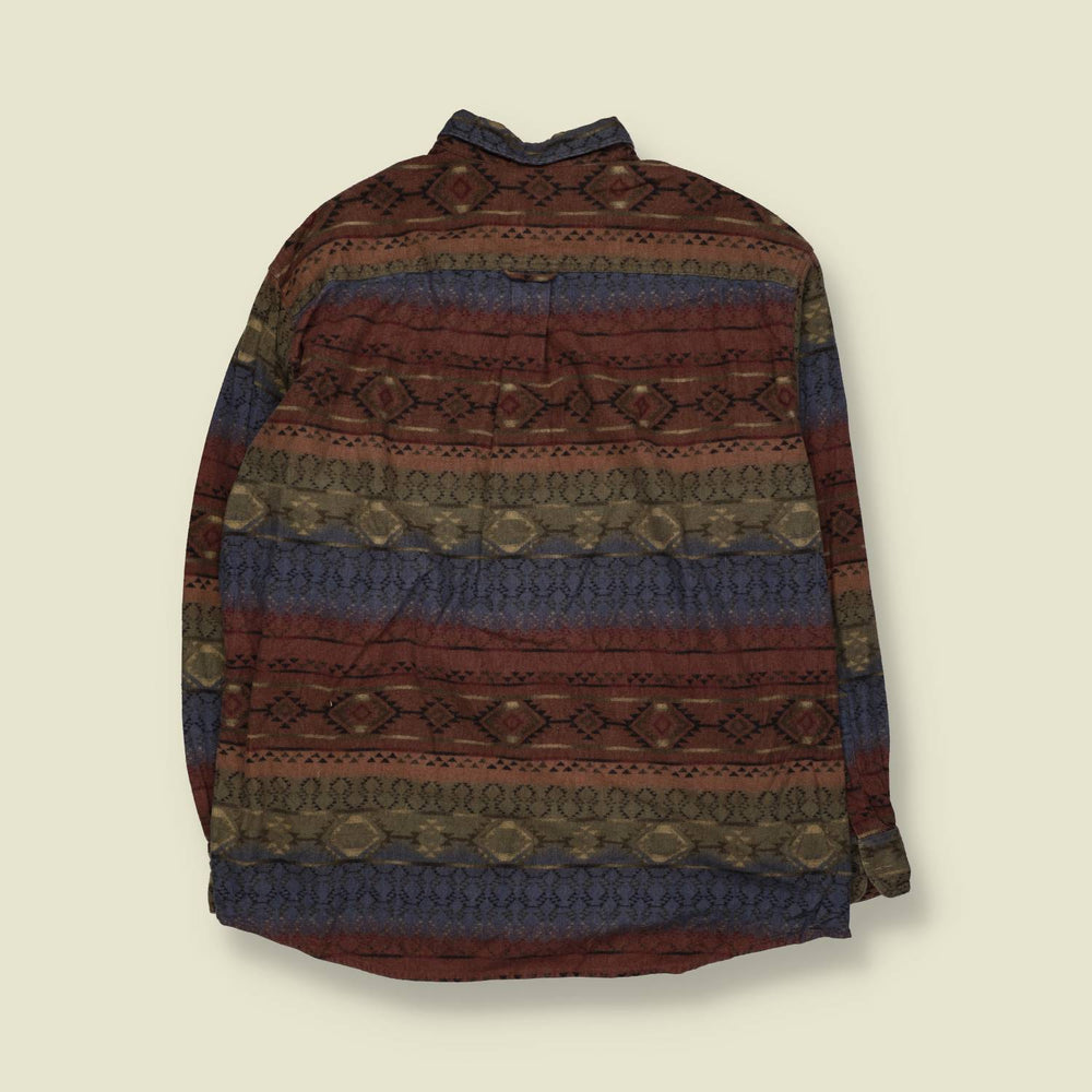 1990s | Cabela's Aztec Print Cotton Chamois Shirt | Multicolour - XL