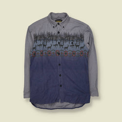 1990s | Cabela's Deer Print Cotton Chamois Shirt | Blue - S