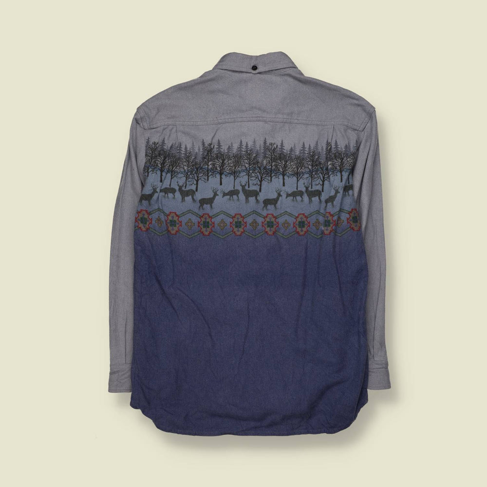 1990s | Cabela's Deer Print Cotton Chamois Shirt | Blue - S