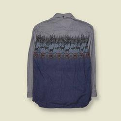1990s | Cabela's Deer Print Cotton Chamois Shirt | Blue - S