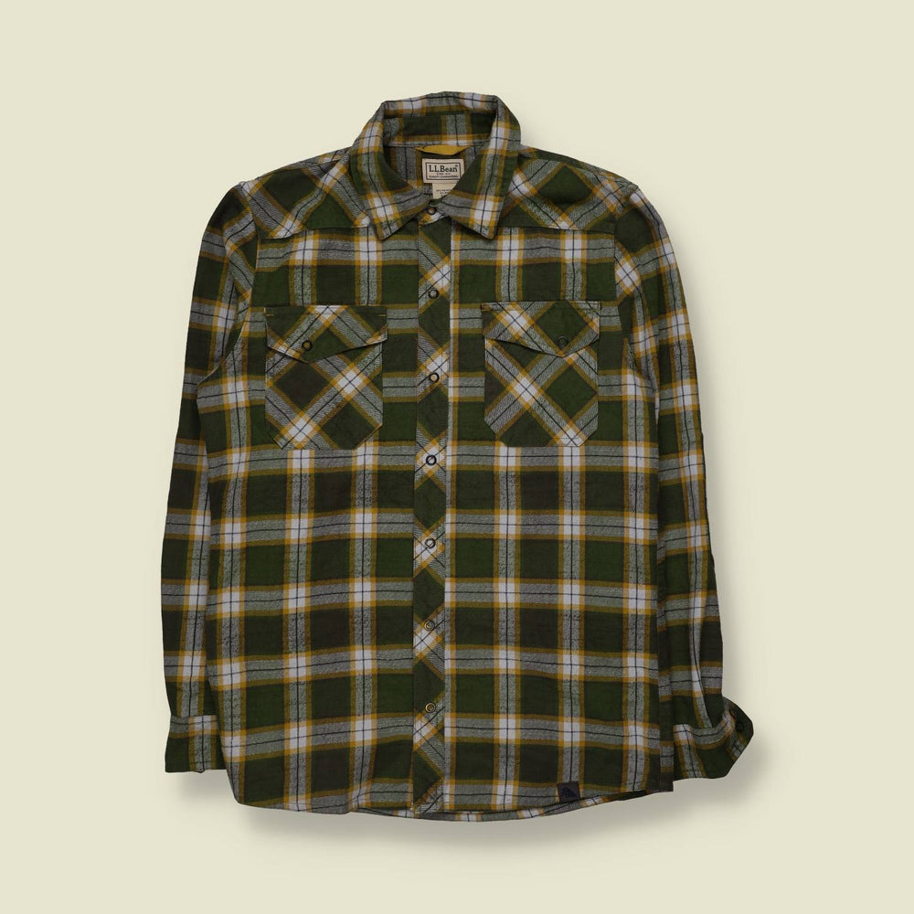 2000s | L.L.Bean Plaid Flannel Shirt | Green & Yellow - S