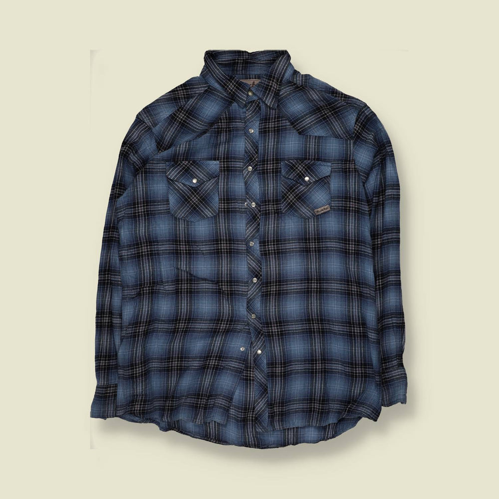 1990s | Wrangler Plaid Western Shirt | Blue - M