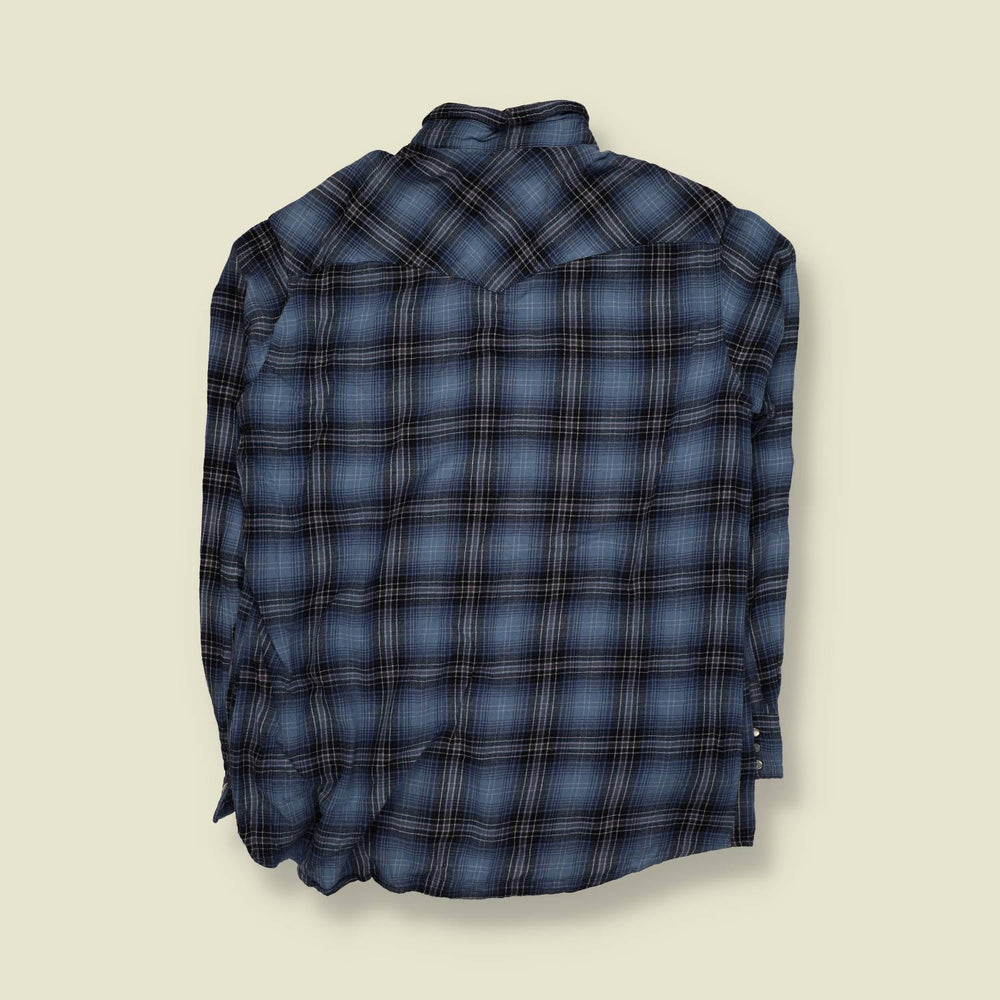 1990s | Wrangler Plaid Western Shirt | Blue - M