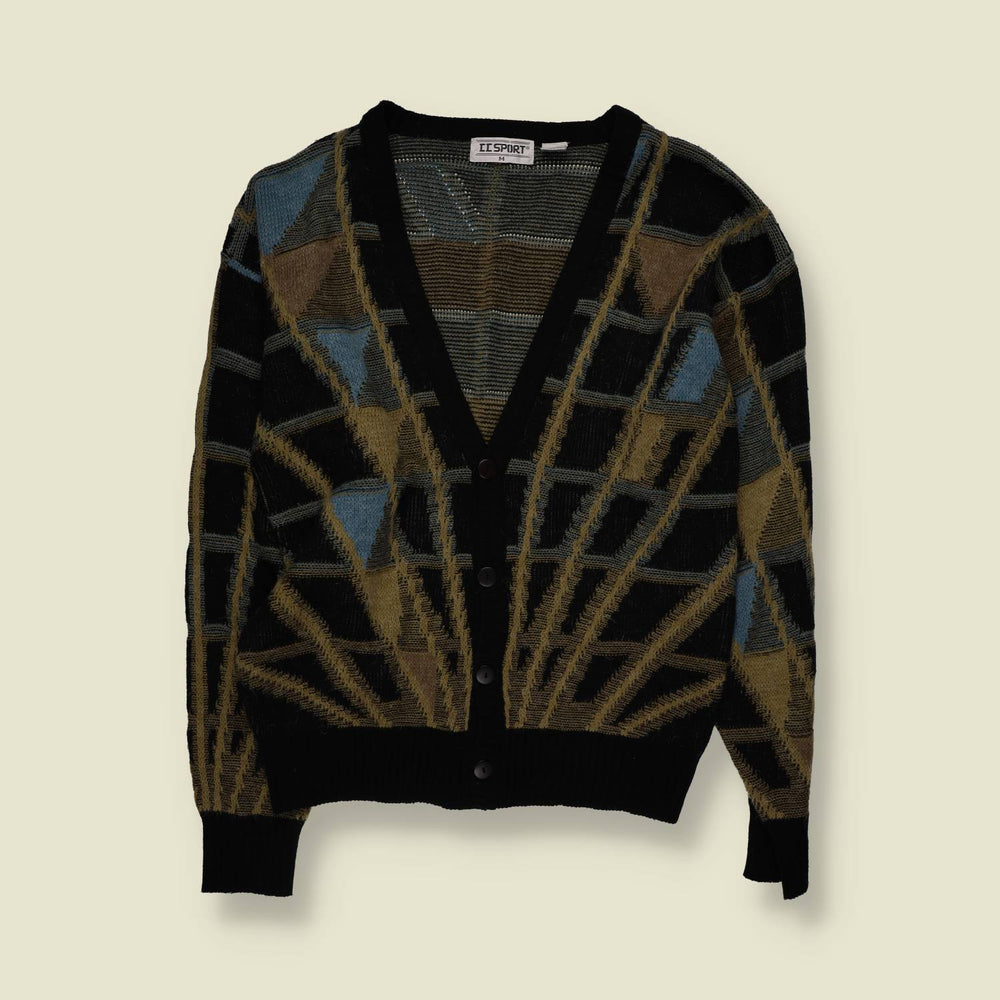 1980s | IT Sport Geometric Pattern Knit Cardigan | Multicolour - M