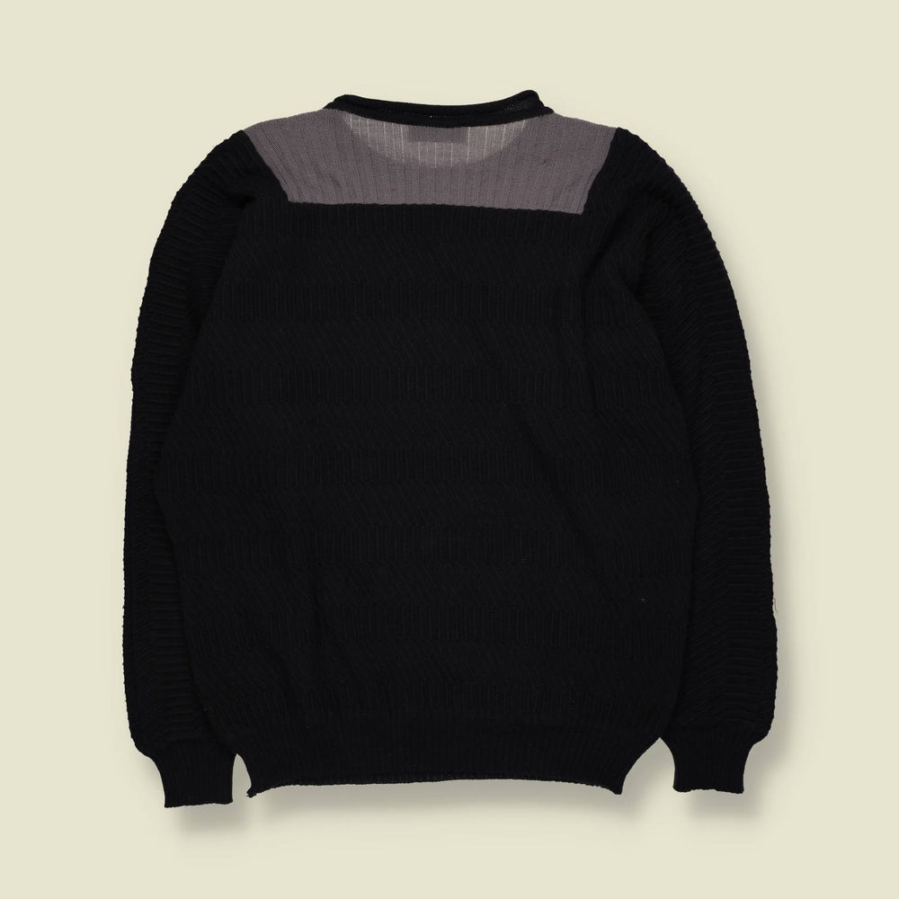 1980s | Carlo Colucci Geometric Pattern Knit Jumper | Black & Grey - XL