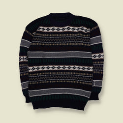 1980s | Fair Isle Pattern Knit Jumper | Navy Blue - XS