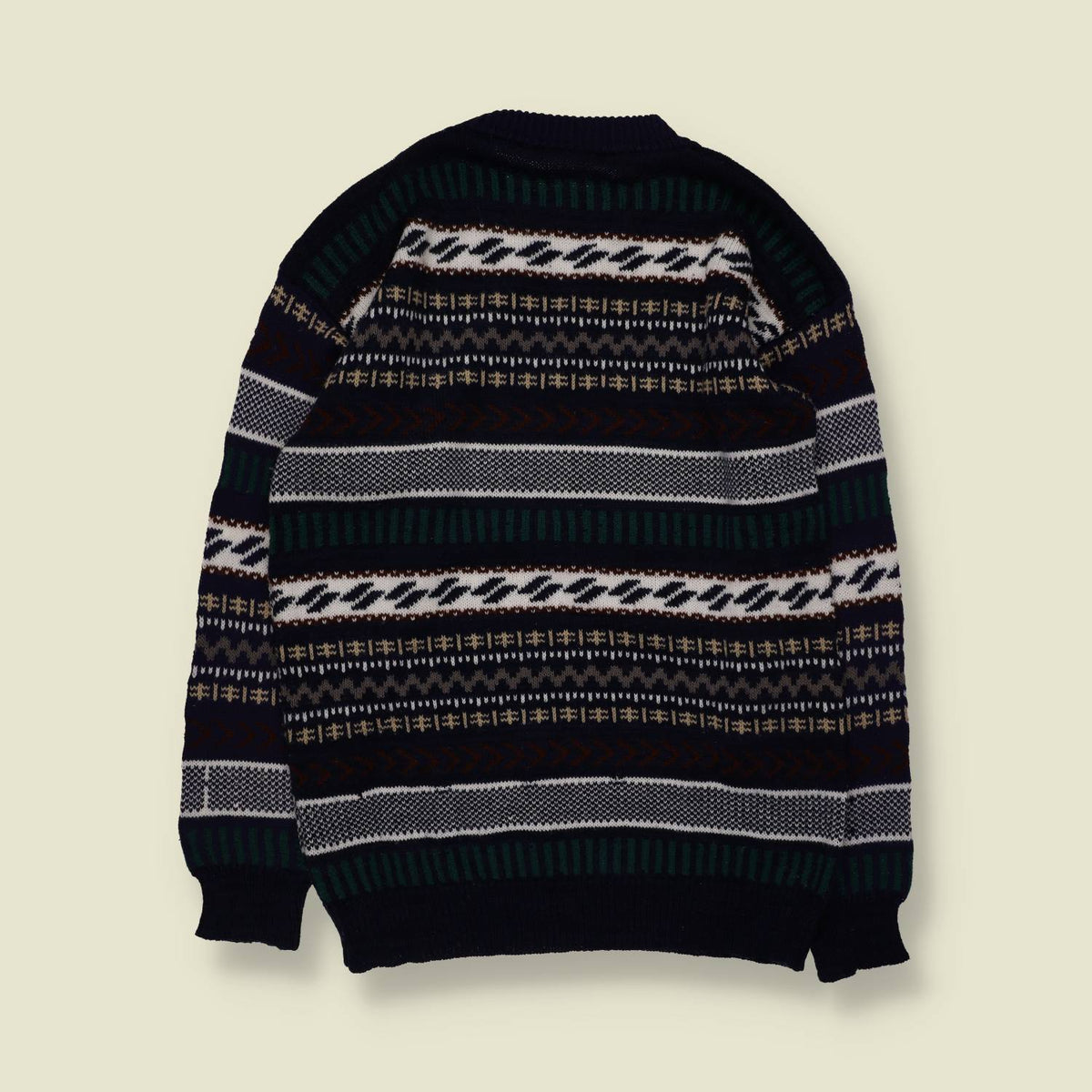 1980s | Fair Isle Pattern Knit Jumper | Navy Blue - XS