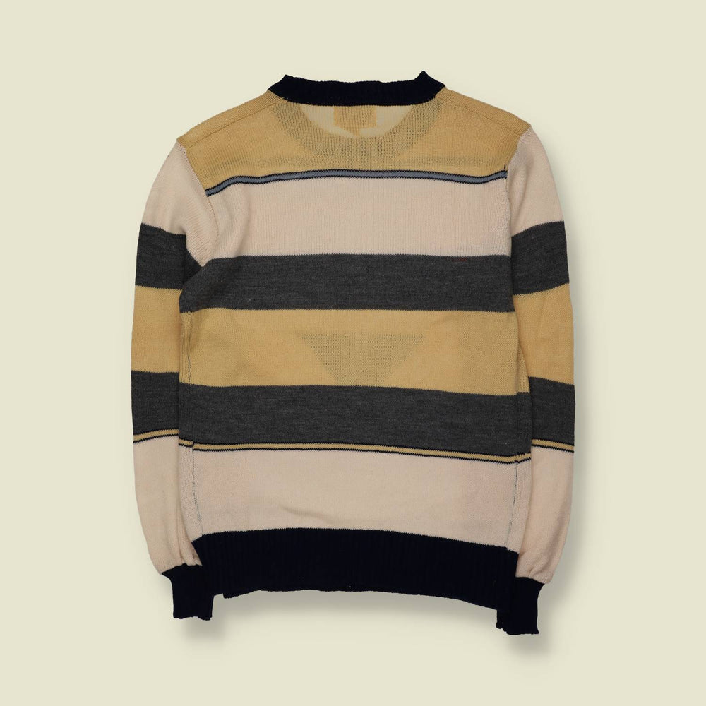 1980s | College Man Geometric Knit Jumper | Yellow & Cream - XS
