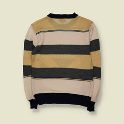 1980s | College Man Geometric Knit Jumper | Yellow & Cream - XS