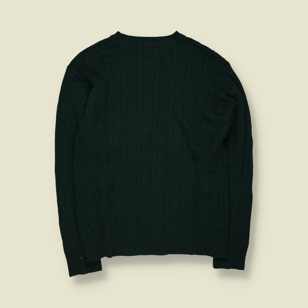 1990s | Tommy Hilfiger Cable Knit Jumper | Dark Green - L