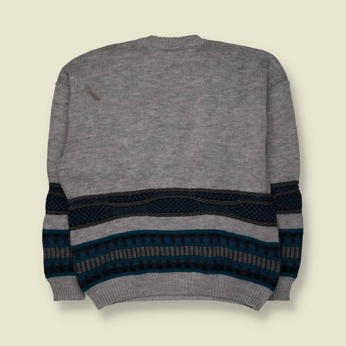 1980s | Antex Geometric Pattern Knit Jumper | Grey & Blue - L