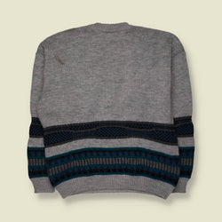1980s | Antex Geometric Pattern Knit Jumper | Grey & Blue - L
