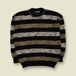 1980s | Dreira Monee Striped Knit Jumper | Black & Beige - M