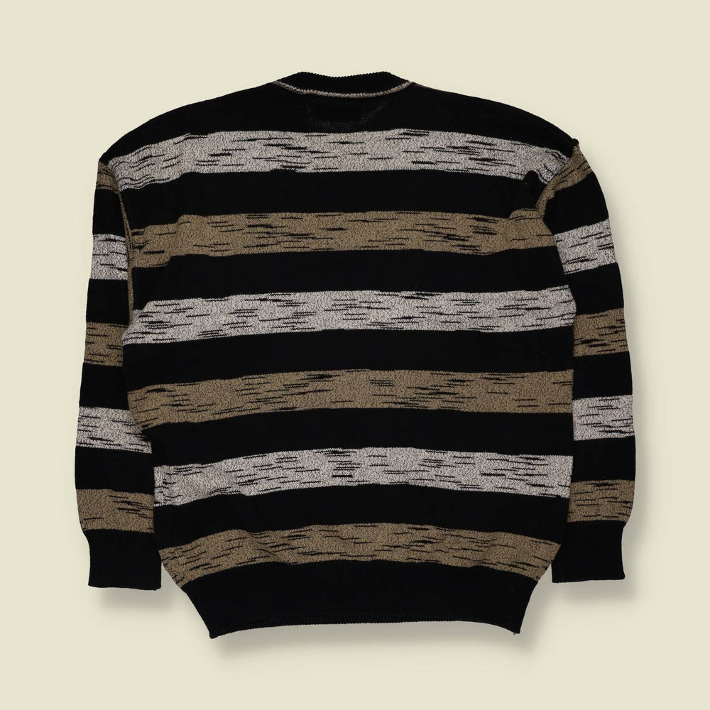 1980s | Dreira Monee Striped Knit Jumper | Black & Beige - M