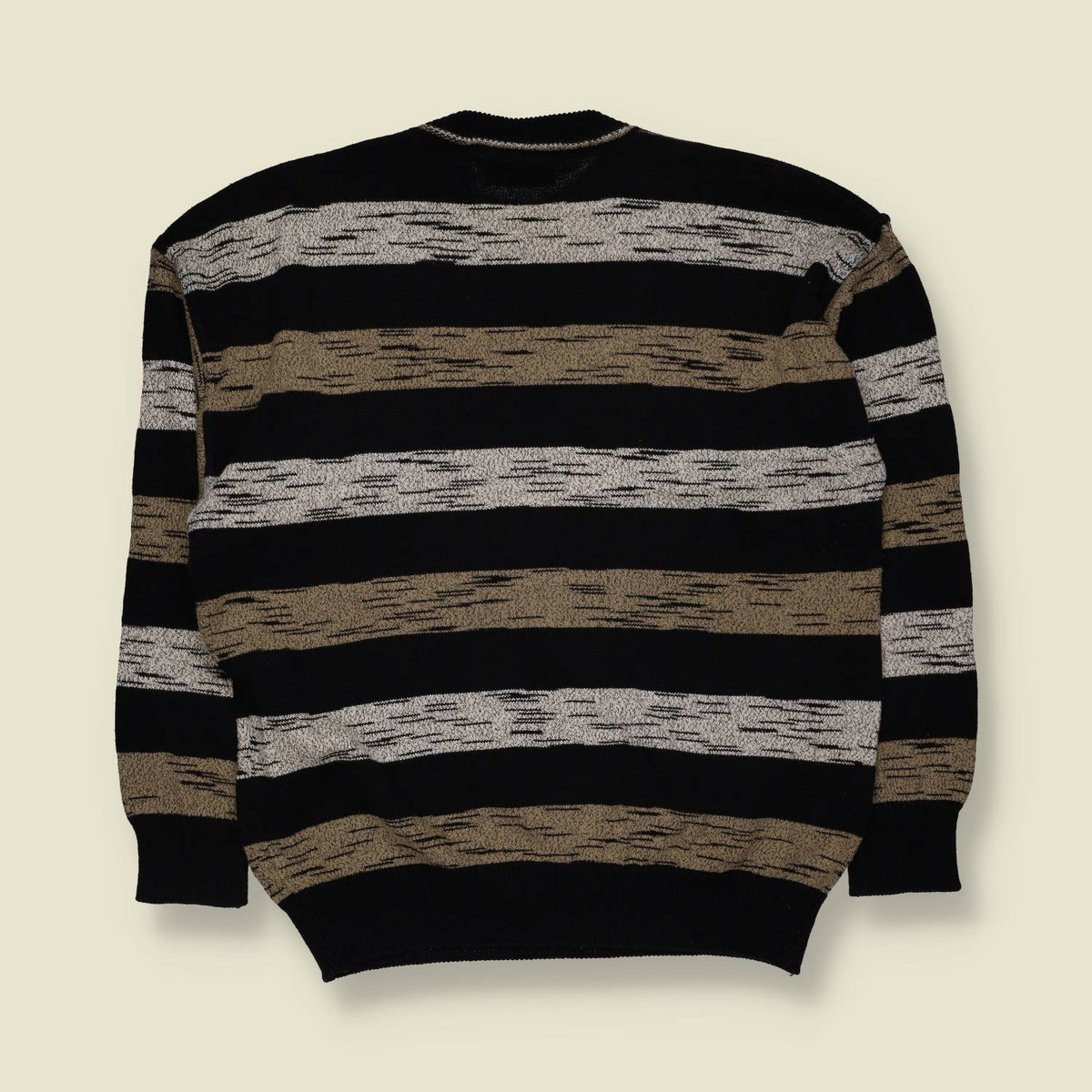 1980s | Dreira Monee Striped Knit Jumper | Black & Beige - M