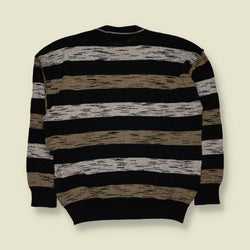 1980s | Dreira Monee Striped Knit Jumper | Black & Beige - M