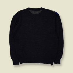 1980s | Grandway Geometric Pattern Knit Jumper | Black, Grey & Blue - S