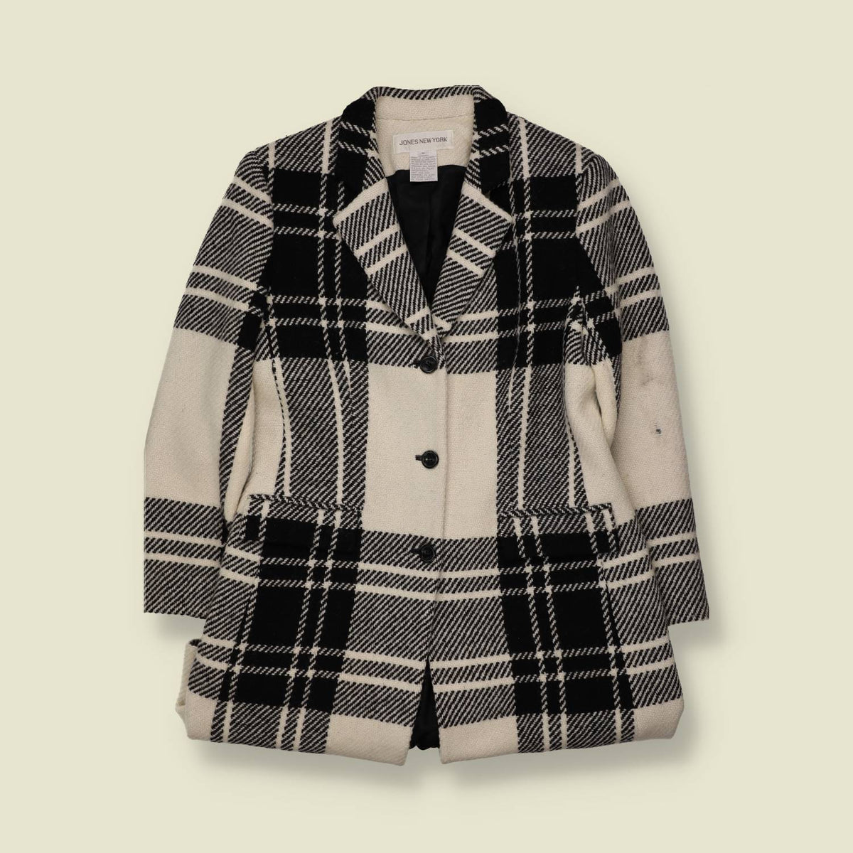 1980s | Jones New York | Black & Cream Checked Coat - 10