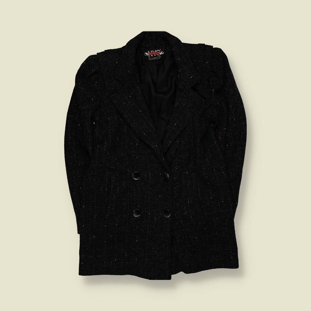 1980s | New York Girl | Black Flecked Double-Breasted Coat - 12