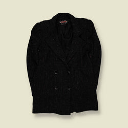 1980s | New York Girl | Black Flecked Double-Breasted Coat - 12