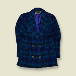 1980s | Spencer Douglas | Blue & Green Checked Double-Breasted Coat - 14