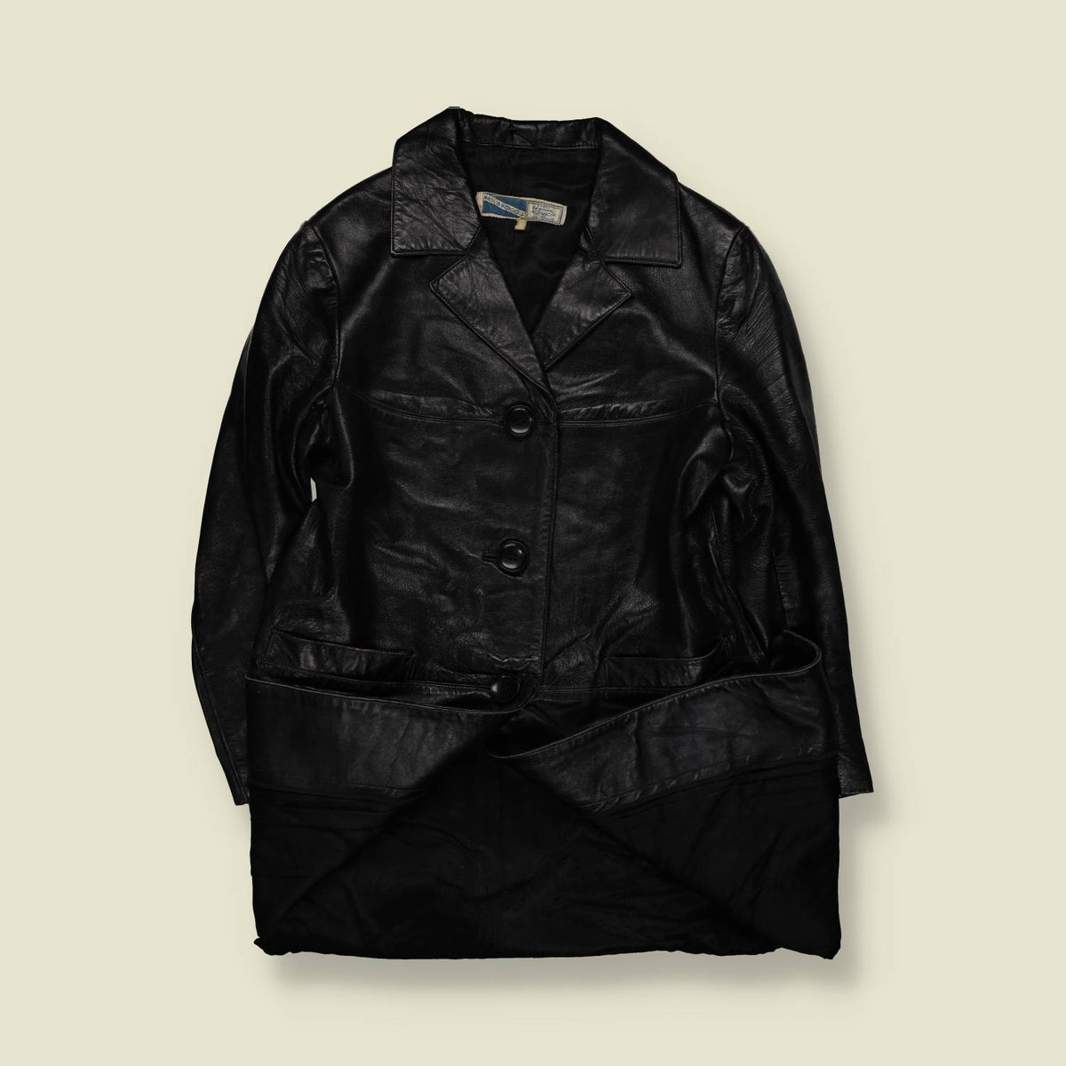 1960s | Mongolian Leather | Black Single-Breasted Coat - 14
