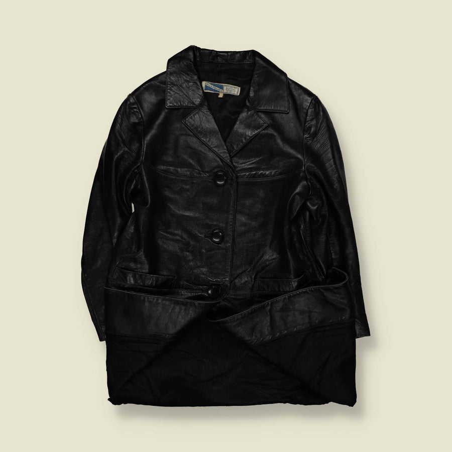 1960s | Mongolian Leather | Black Single-Breasted Coat - 14