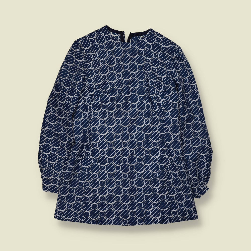 1970s | Navy & White Abstract Print Shift Dress - 8