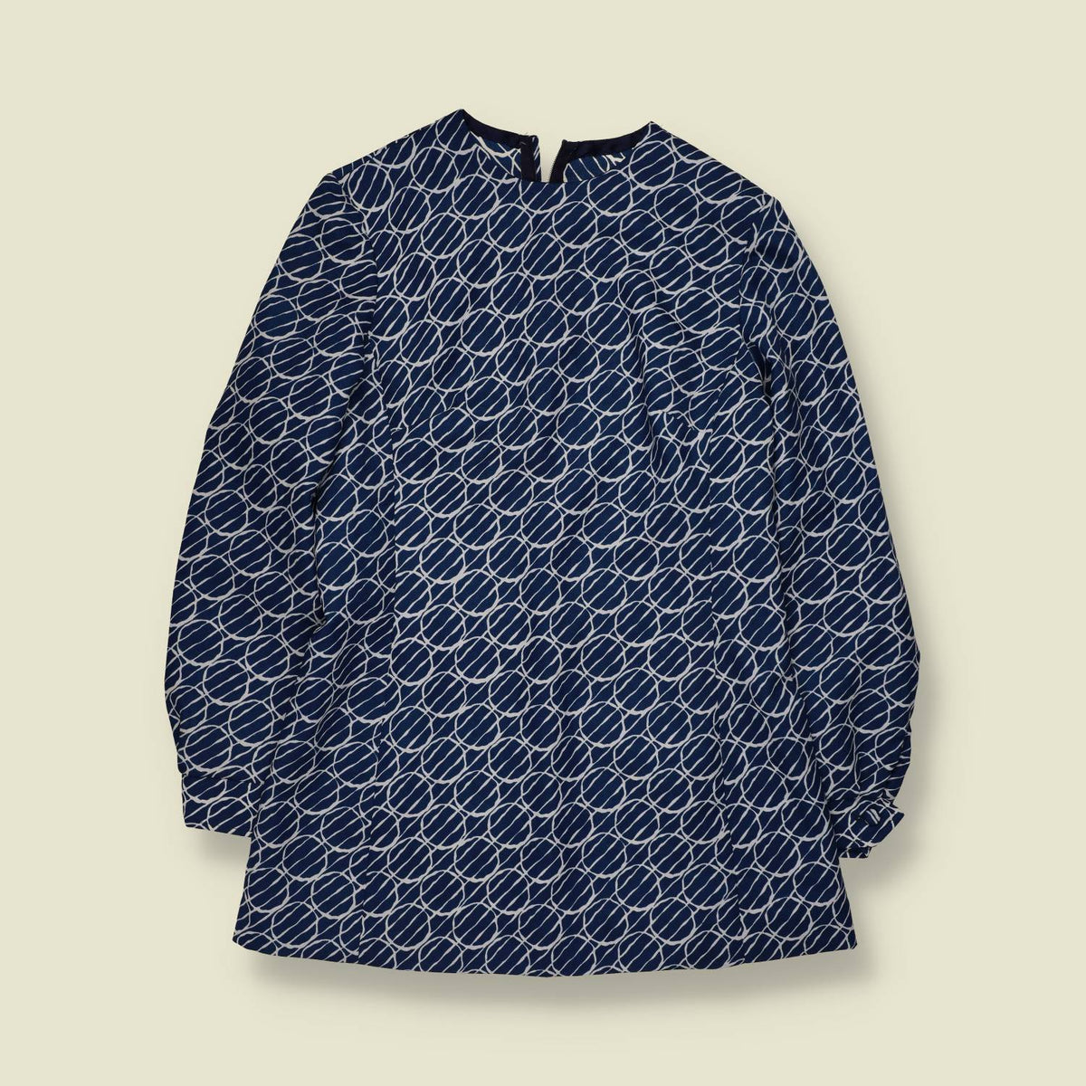 1970s | Navy & White Abstract Print Shift Dress - 8