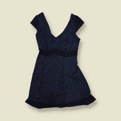 Y2K | Dark Blue V-Neck Dress With Crochet Trim - 4