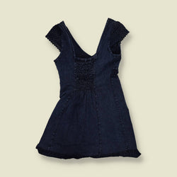 Y2K | Dark Blue V-Neck Dress With Crochet Trim - 4