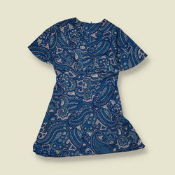 1970s | Blue & White Paisley Print A-Line Dress - 6