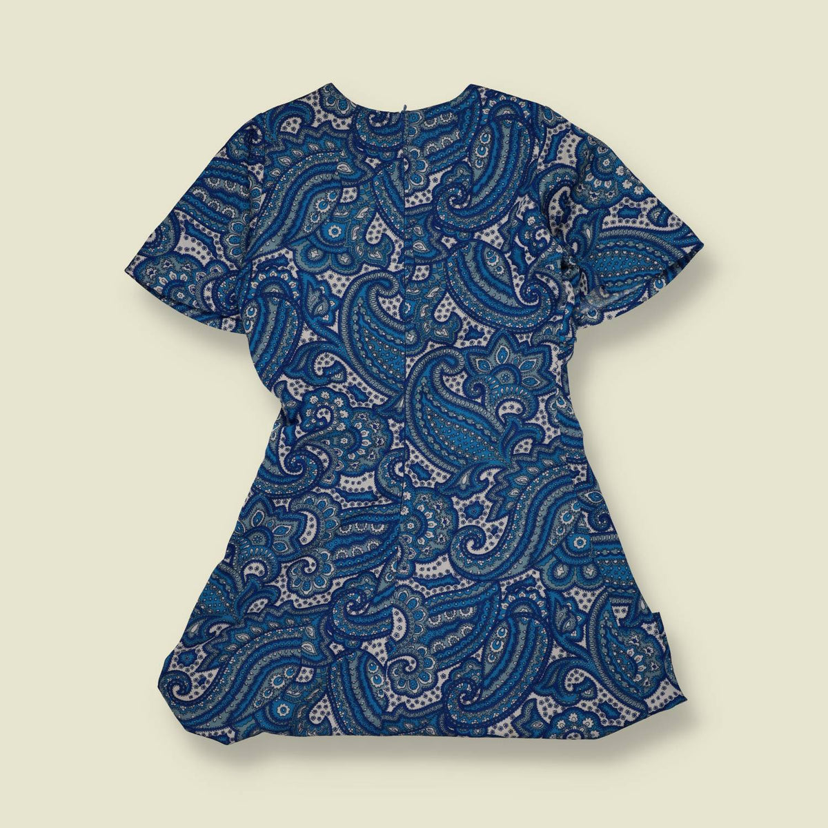 1970s | Blue & White Paisley Print A-Line Dress - 6