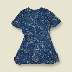 1970s | Blue & White Paisley Print A-Line Dress - 6