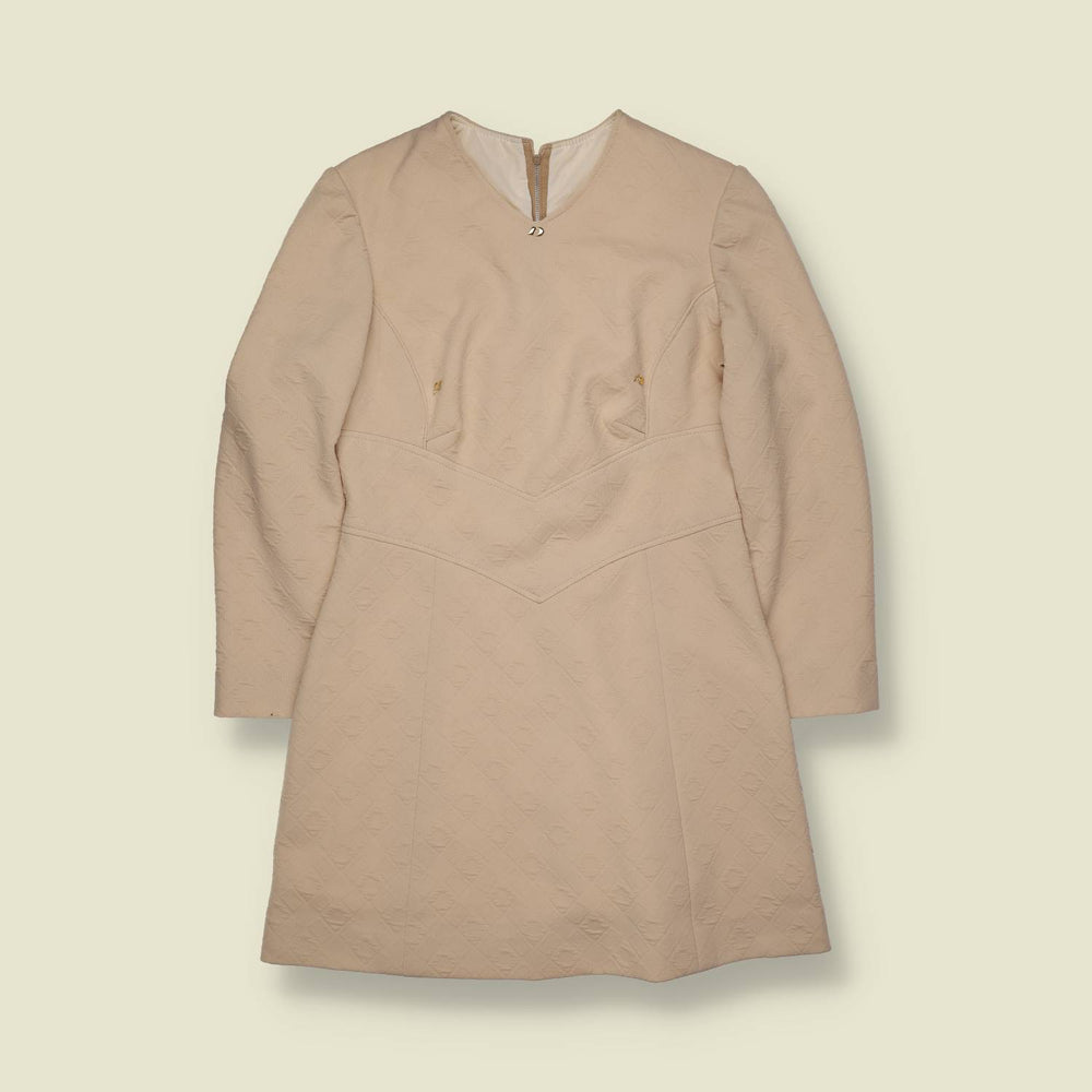 1970s | Textured Chevron Mini Dress | Beige - 8